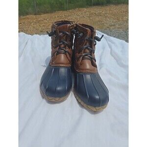 Nautica Women’s Dorsay Duck Boots Navy Blue Brown Rubber Boots Size  9 Side Zip